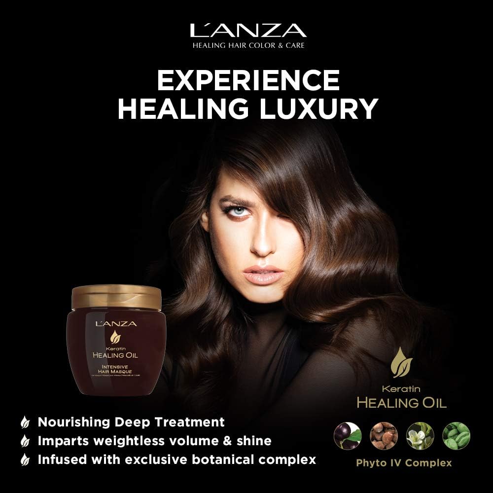 L'ANZA Keratin Healing Oil Intensive Hair Masque, Leave-in Conditioner Treatment for Damaged Hair, Nourishing Mask, Repairs, Boosts Shine, Strength, and Prevents Frizz, Cruelty Free (7.1 Fl Oz)