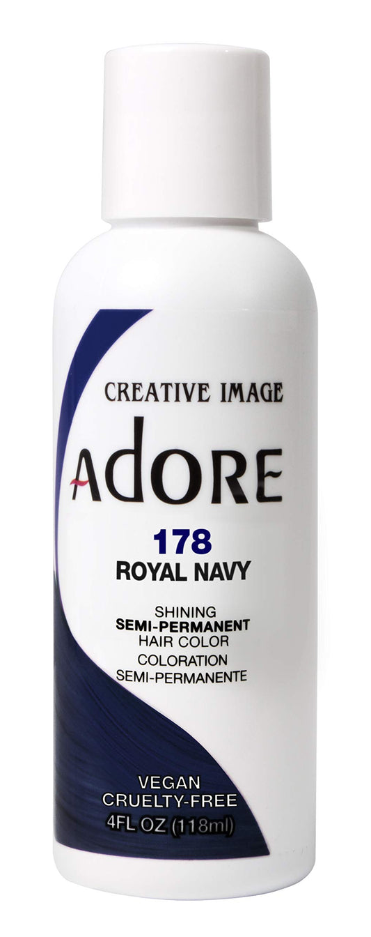 Adore Semi Permanent Hair Color - Vegan and Cruelty-Free Hair Dye - 4 Fl Oz - 178 Royal Navy (Pack of 1)