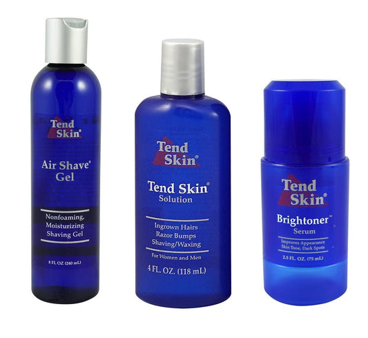 Tend Skin Women's Shaving Kit for Razor Bumps, Ingrown Hair, Dark Spots - Complete Skin Care Solution with Air Shave Gel, Post Shave Solution, Brightoner Serum