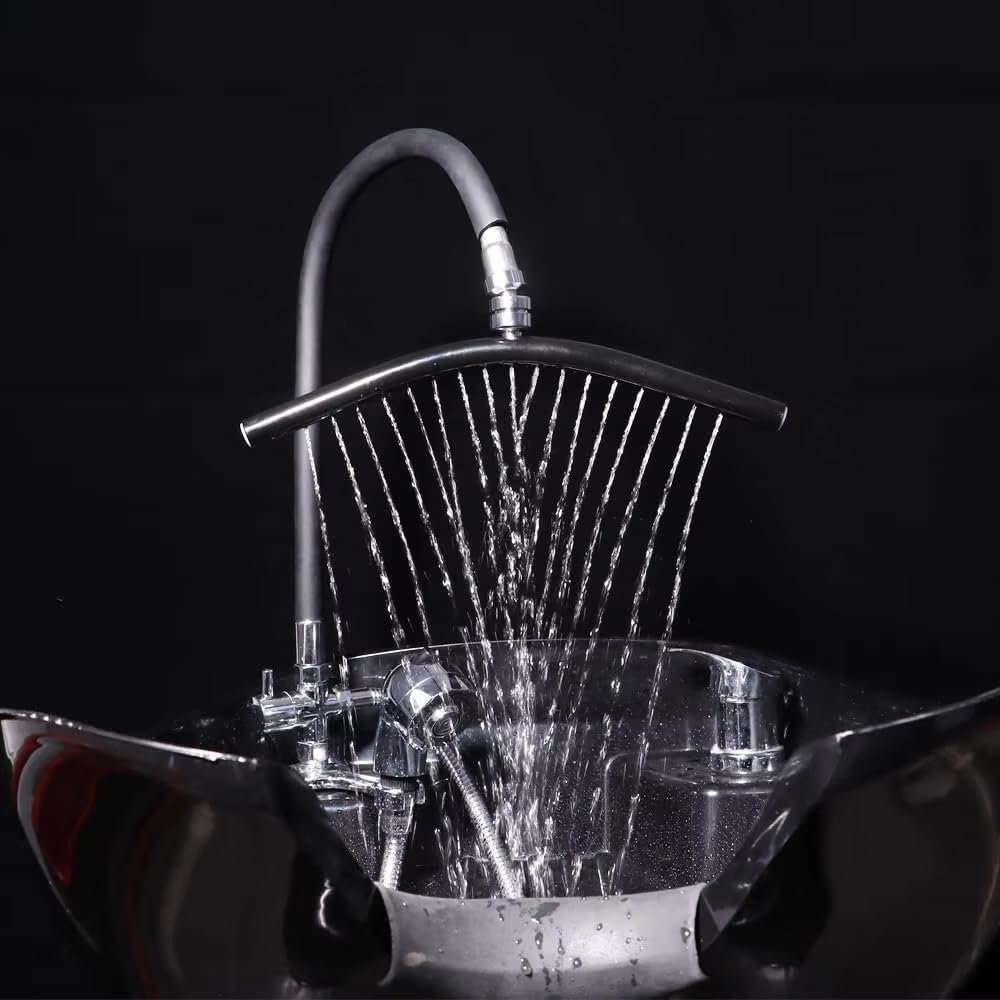 Hair Washing Equipment with Faucet for Baber Shop, Hair Salon Tools for Waterfall Outlet, Shampoo Bowl Accessories, Scalp Massag，Adjustable and Flexible, Black