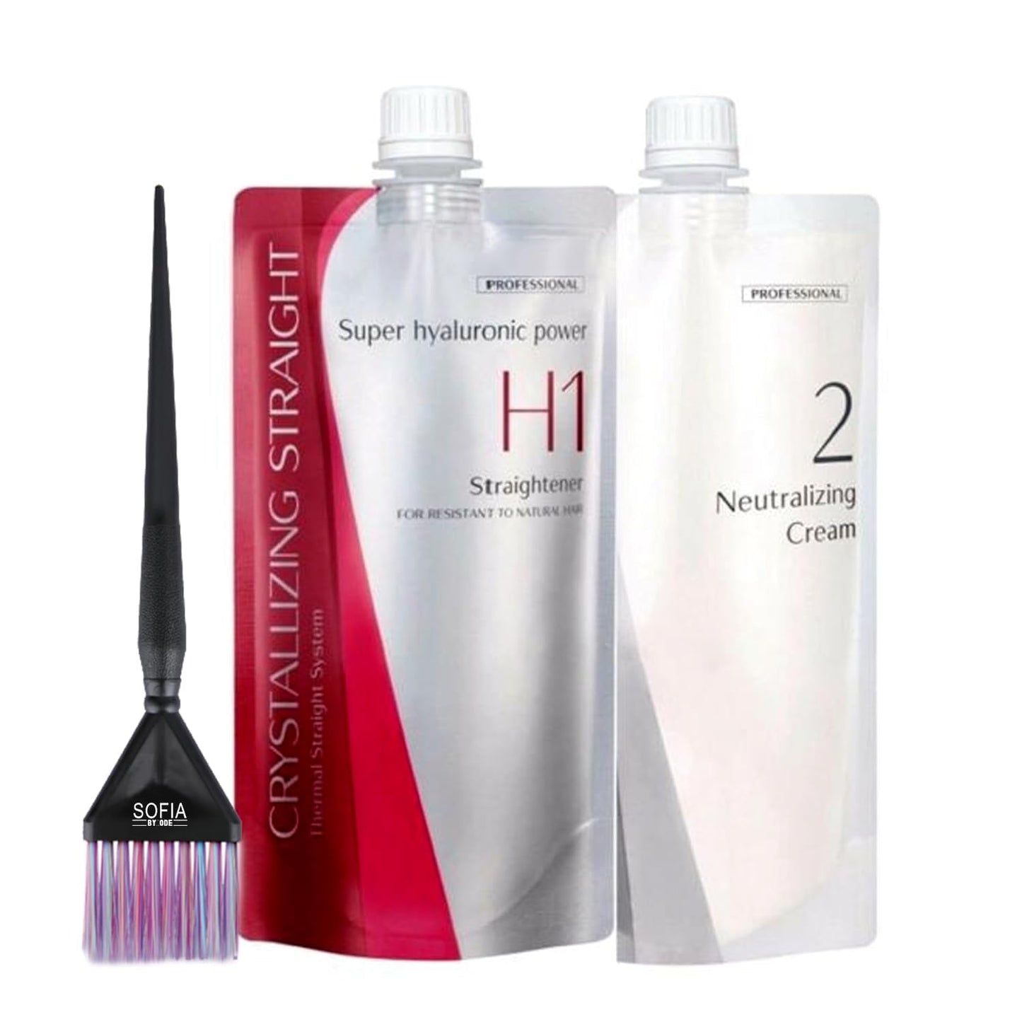 Crystallizing Straight Rebonding Hair Straightener (H1) + Neutralizing Emulsion (#2) SET bundle with SOFIA BY ODE Hair Brush
