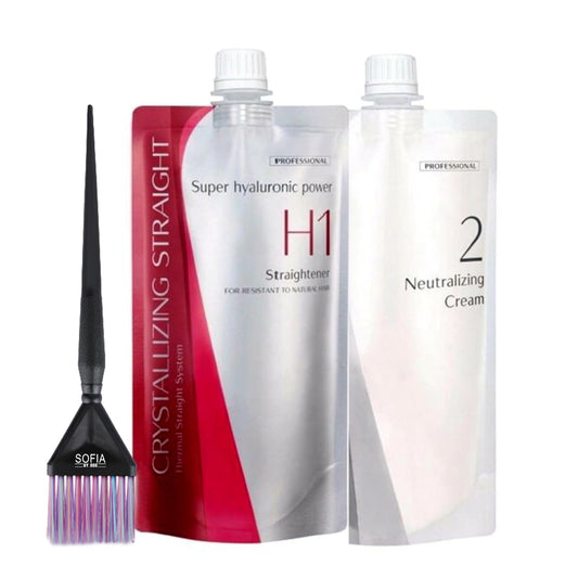 Crystallizing Straight Rebonding Hair Straightener (H1) + Neutralizing Emulsion (#2) SET bundle with SOFIA BY ODE Hair Brush