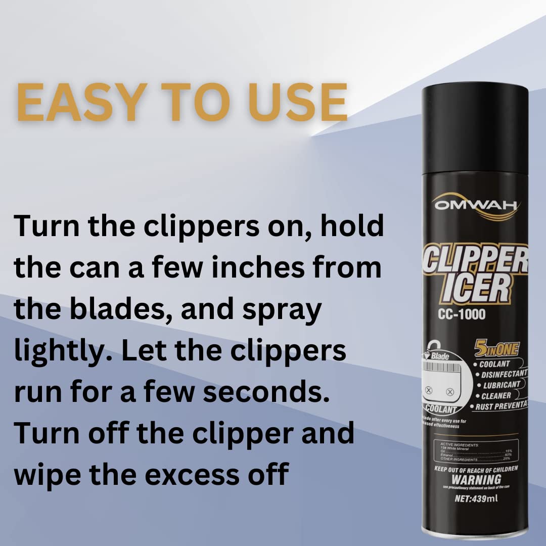 Light Gray OMWAH 5 in 1 Clipper Icer Blade Cleaner and Lubricant Clipper Spray 1 Pack (15 oz.)…