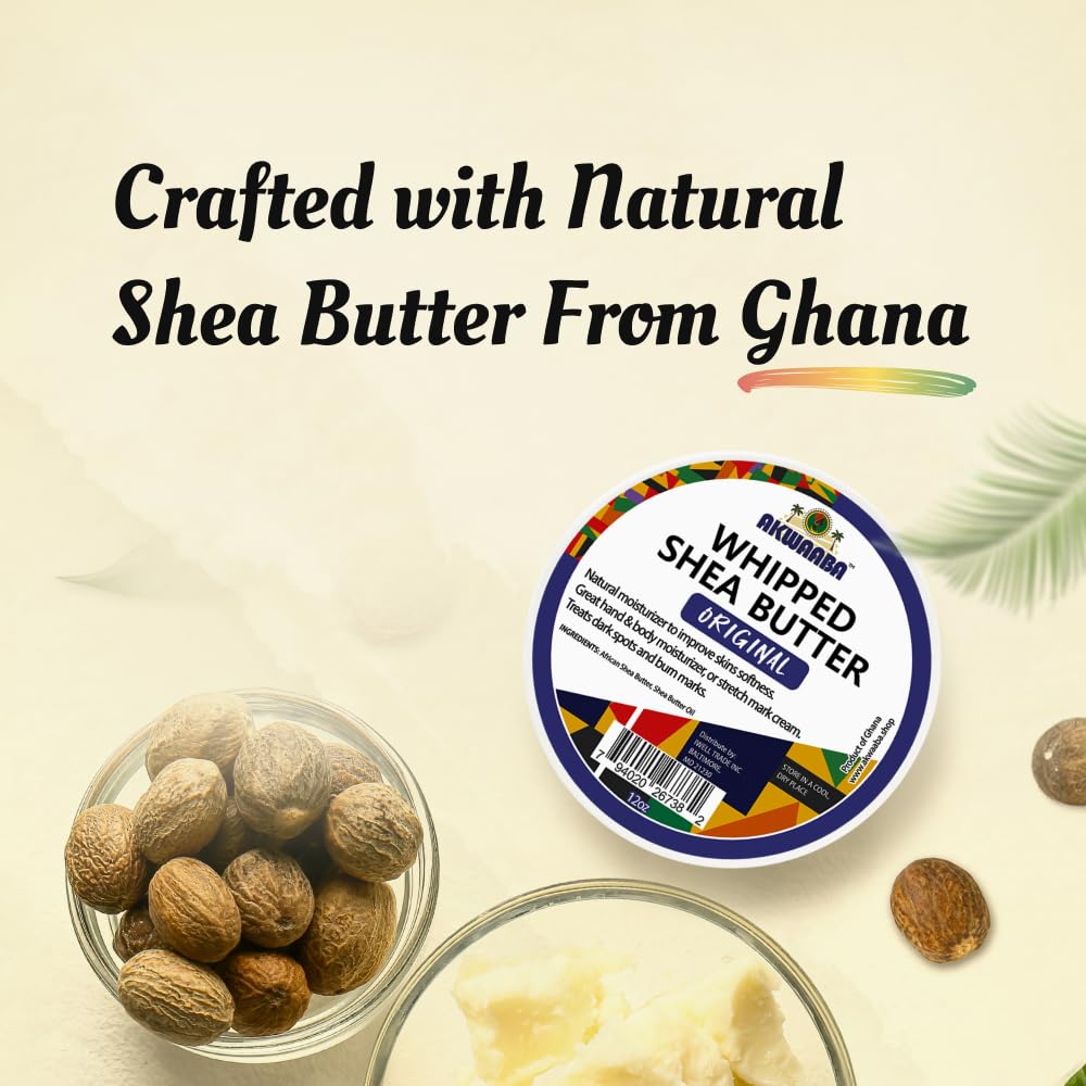 AKWAABA Yellow Whipped Shea Butter (Baby Powder) - Nourishes, Moisturizes & Soothes | Pure Shea Butter | No Dyes & Parabens | 12 oz / 340 g