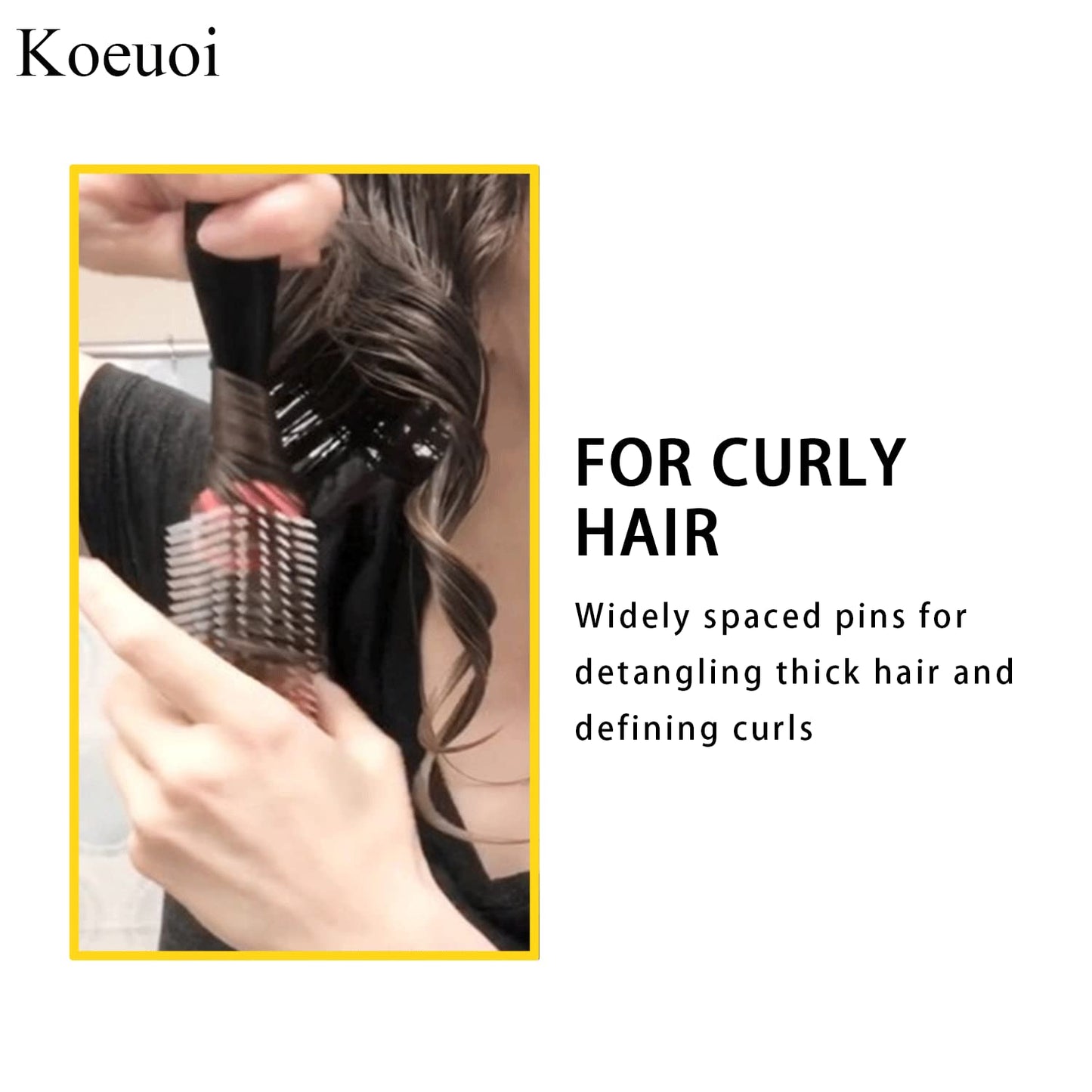 Brosse à cheveux bouclés Koeuoi Classic Styling. Brosse noire à 9 rangs pour démêler, séparer et modeler. Pour femmes et hommes, cheveux secs ou mouillés.