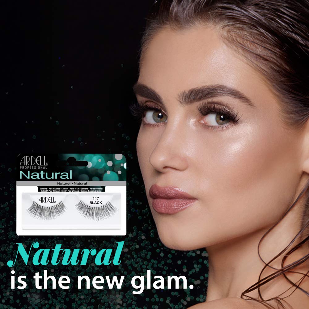 Ardell False Eyelashes 117 - Black, Natural Look & Flared Wispy Strip Lashes for Everyday Glam, 4 Pack