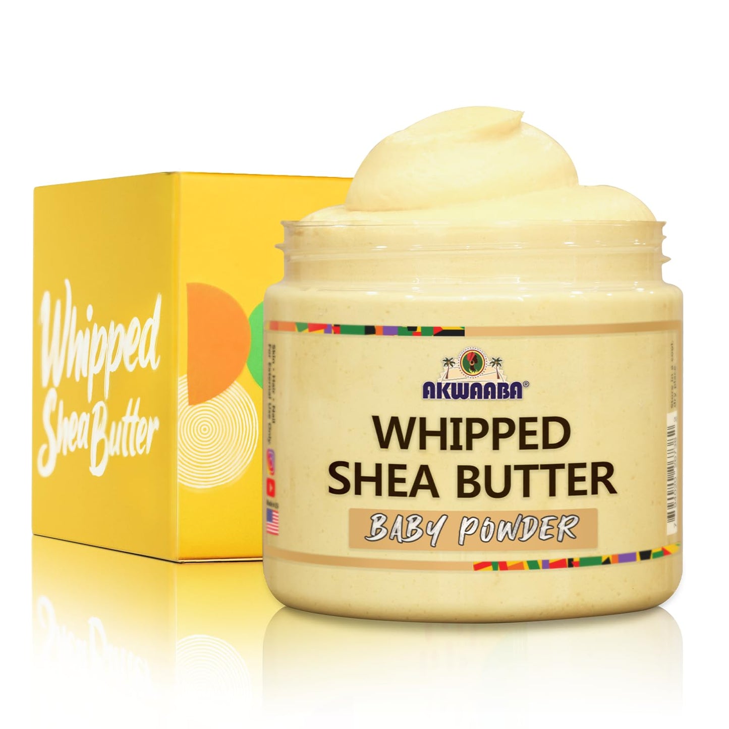 AKWAABA Yellow Whipped Shea Butter (Baby Powder) - Nourishes, Moisturizes & Soothes | Pure Shea Butter | No Dyes & Parabens | 12 oz / 340 g