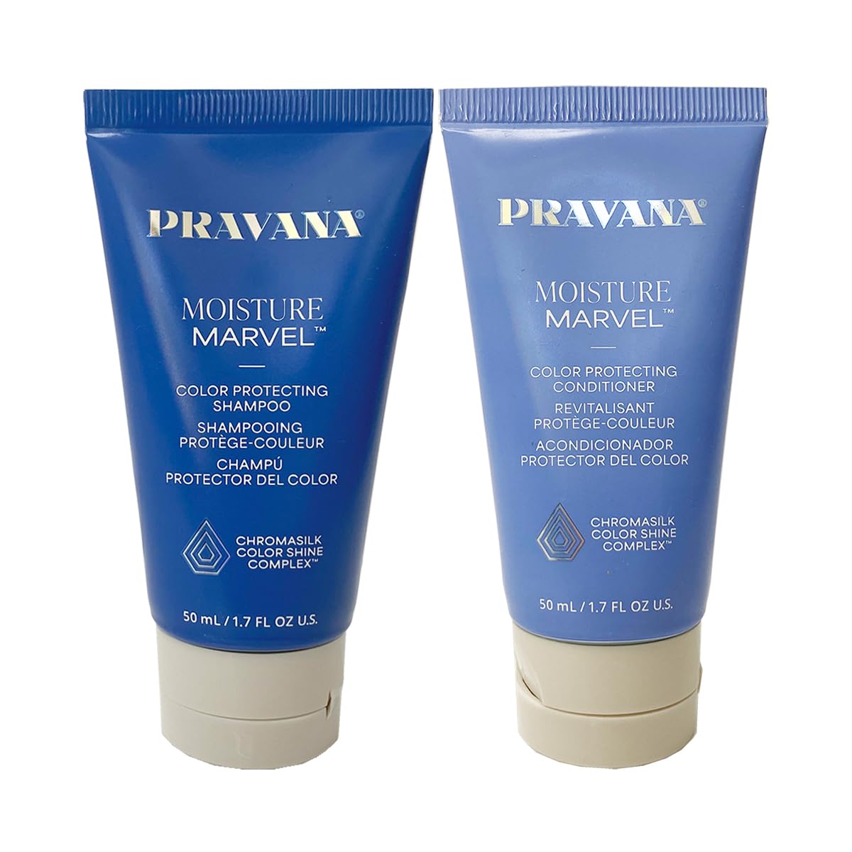 PRAVANA Moisture Marvel Shampoo and Conditioner Set | Hydrates, Moisturizes & Nourishes | For Dry, Color-Treated Hair | Chromasilk Enhances Shine & Protection | Paraben & Sulfate Free | 1.7 Fl Oz