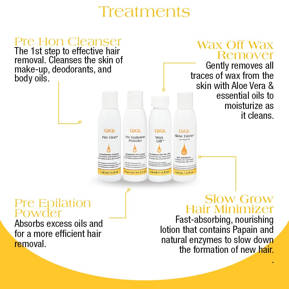 GiGi 学生入门脱毛套装 - 多功能蜂蜜脱毛蜡套装，含蜡加热器、脱毛前后护理、细布条和涂抹器 - 适用于面部、身体、手臂和腿部，居家和美容院均可使用