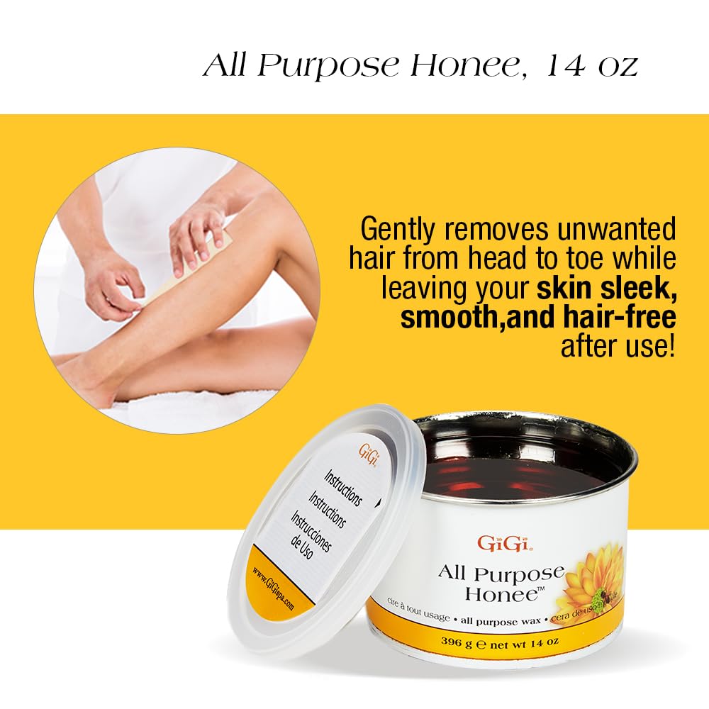 GiGi 学生入门脱毛套装 - 多功能蜂蜜脱毛蜡套装，含蜡加热器、脱毛前后护理、细布条和涂抹器 - 适用于面部、身体、手臂和腿部，居家和美容院均可使用