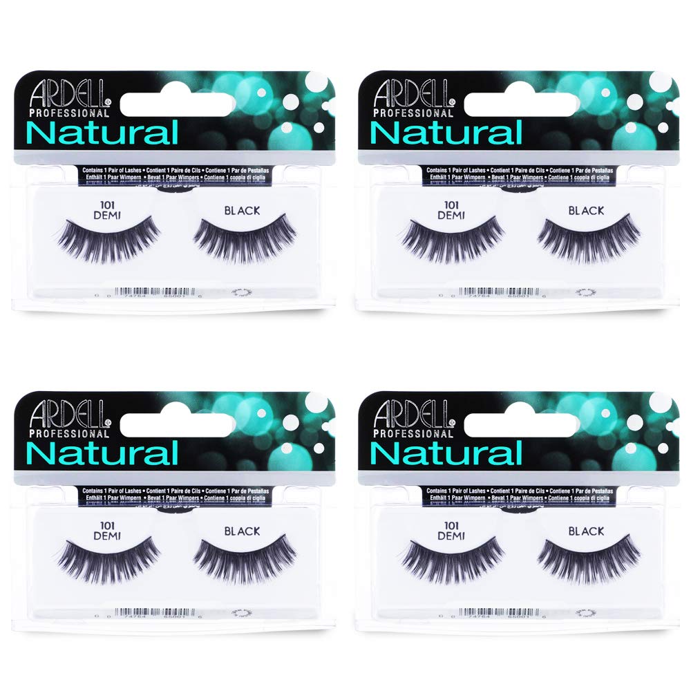 Ardell False Eyelashes Demi 101 - Black, Full Volume, Rounded Strip Wispy Lashes for a Natural Look, 4 Pack