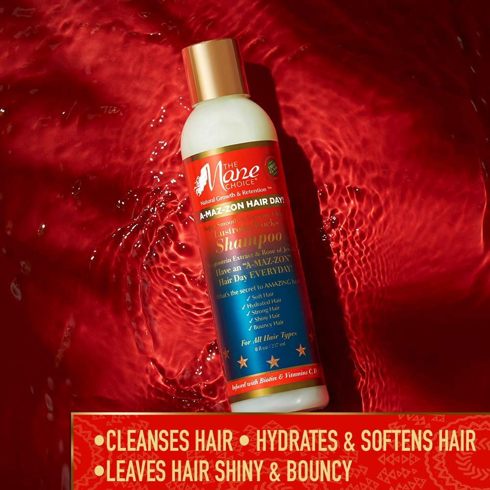 THE MANE CHOICE A-MAZ-ZON HAIR DAY - LUSTROUS LOCKS SHAMPOO - Hydrates and Softens Leaving Hair Shiny and Bouncy - Infused with Biotin, Rose of Jerico, Amla Oil, Vitamins C,D,E (8 OZ)