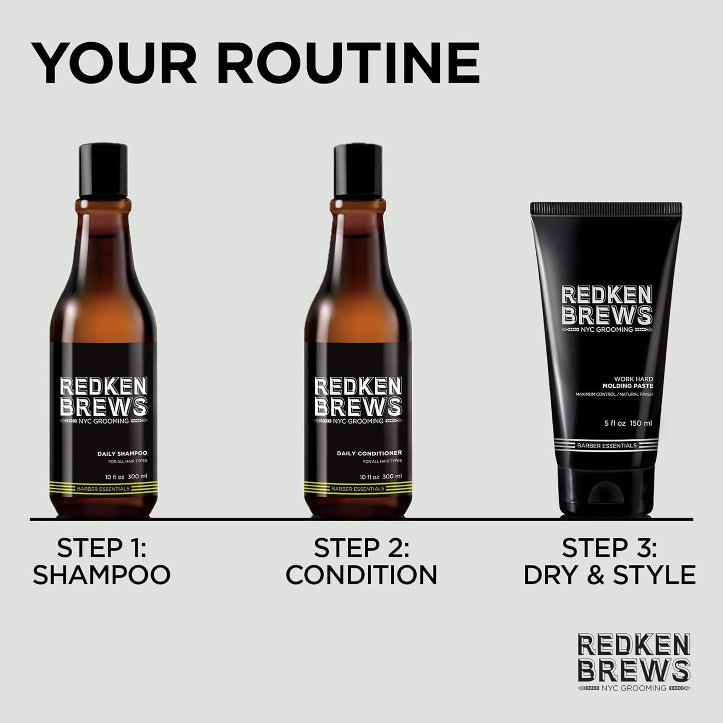 Redken Brews Molding Paste For Men | Men's Hair Styling Paste | High Hold & Maximum Control | Natural, Matte Finish | Sulfate Free | For All Men's Hair Types