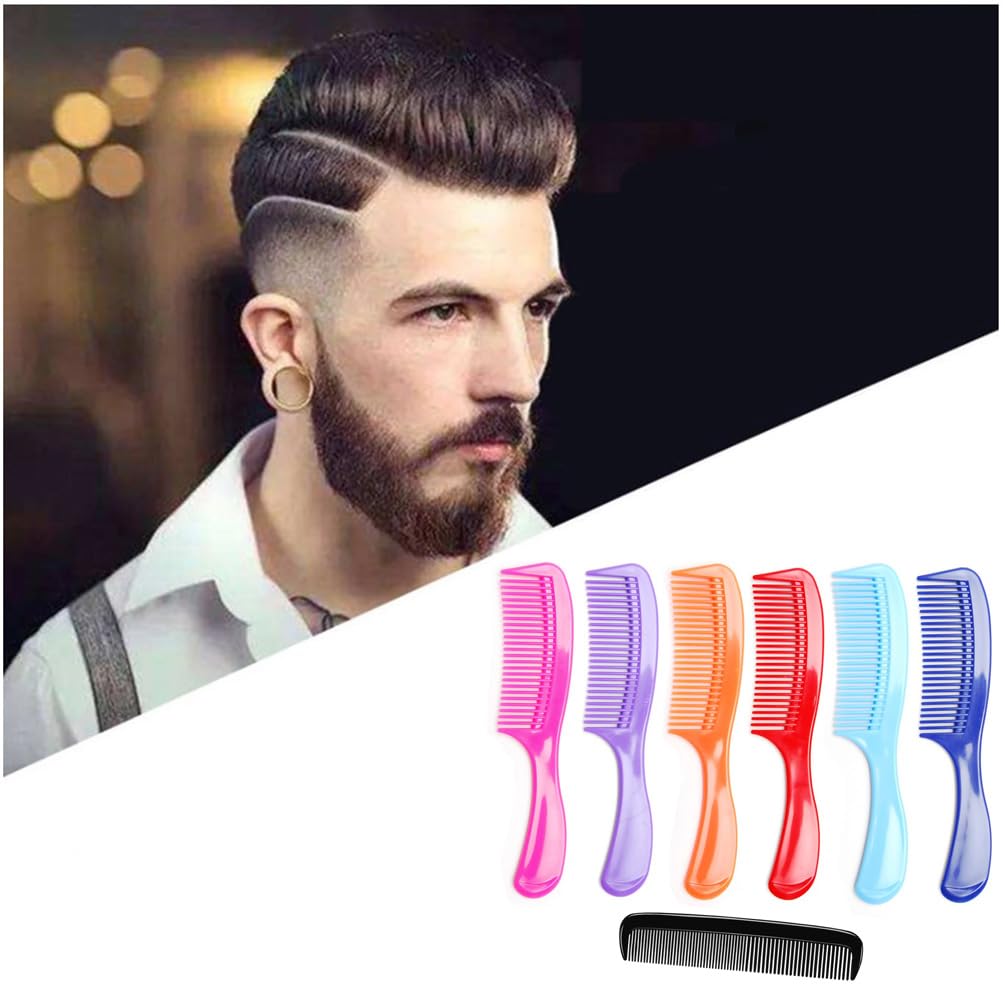 LUXXII - (6 Pack) 8" Colorful Styling Essentials Round Handle Comb and (1 Pack) 5" Favorict Pocket Comb (A)