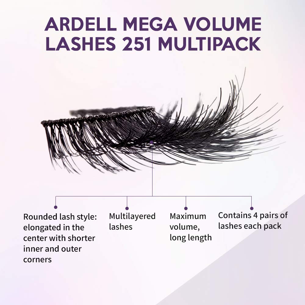 Ardell False Eyelashes Mega Volume 251 – Fluffy Volume for a Dramatic Look, Wispy Lashes, Full Strip, 2 Pack