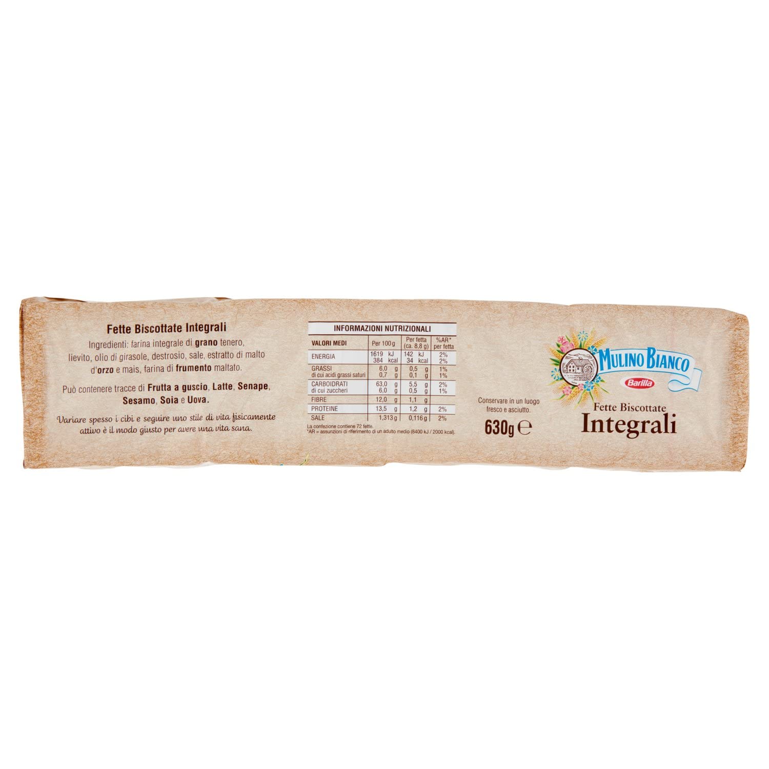 Mulino Bianco Fette Biscottate Armonie Integrali 72 Fette 630g - Rusks Whole Wheat -Made In Italy