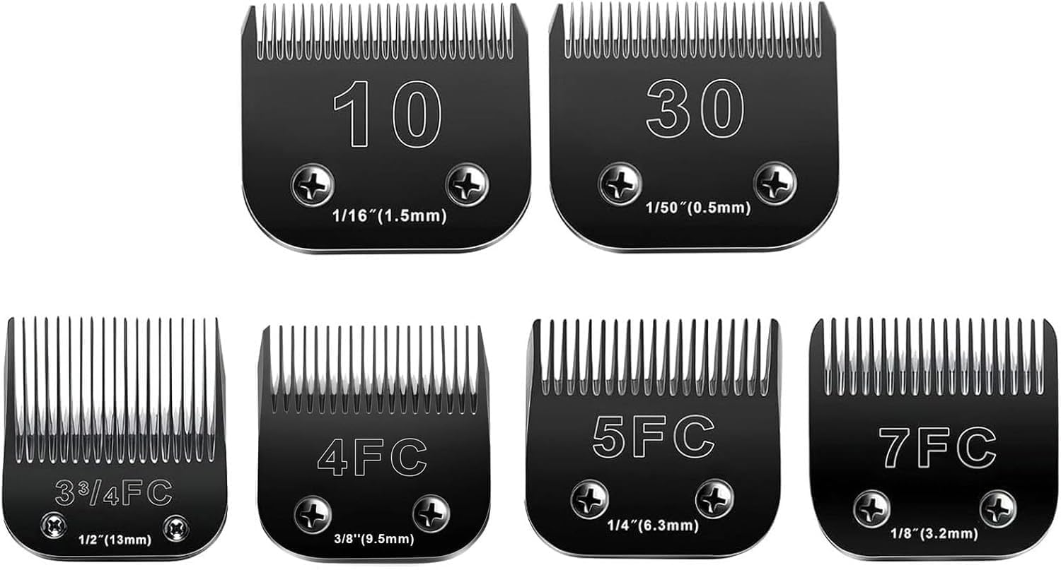 Audoc 6pcs Dog Grooming Replacement Blades Compatible with Andis/Oster A5/Wahl KM-10 Series Dog Clippers,Detachable Clipper Replacement Blade,Black (6PCS Black-#10+30+3FC+4FC+5FC+7FC)