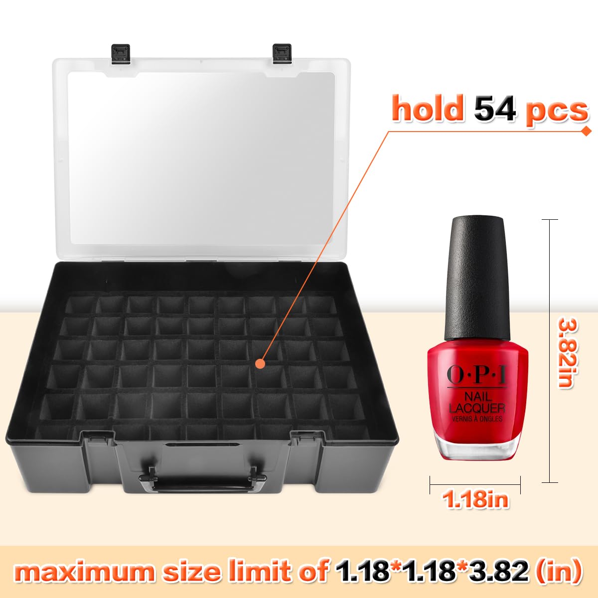 ALCYON Universal Nail Polish Holder & Organizer Contains 54 Bottles for Gellen, for Beetles, for Sally Hansen, for OPI, for Essie and Other Fingernail Polish (ONLY A CASE)-Black