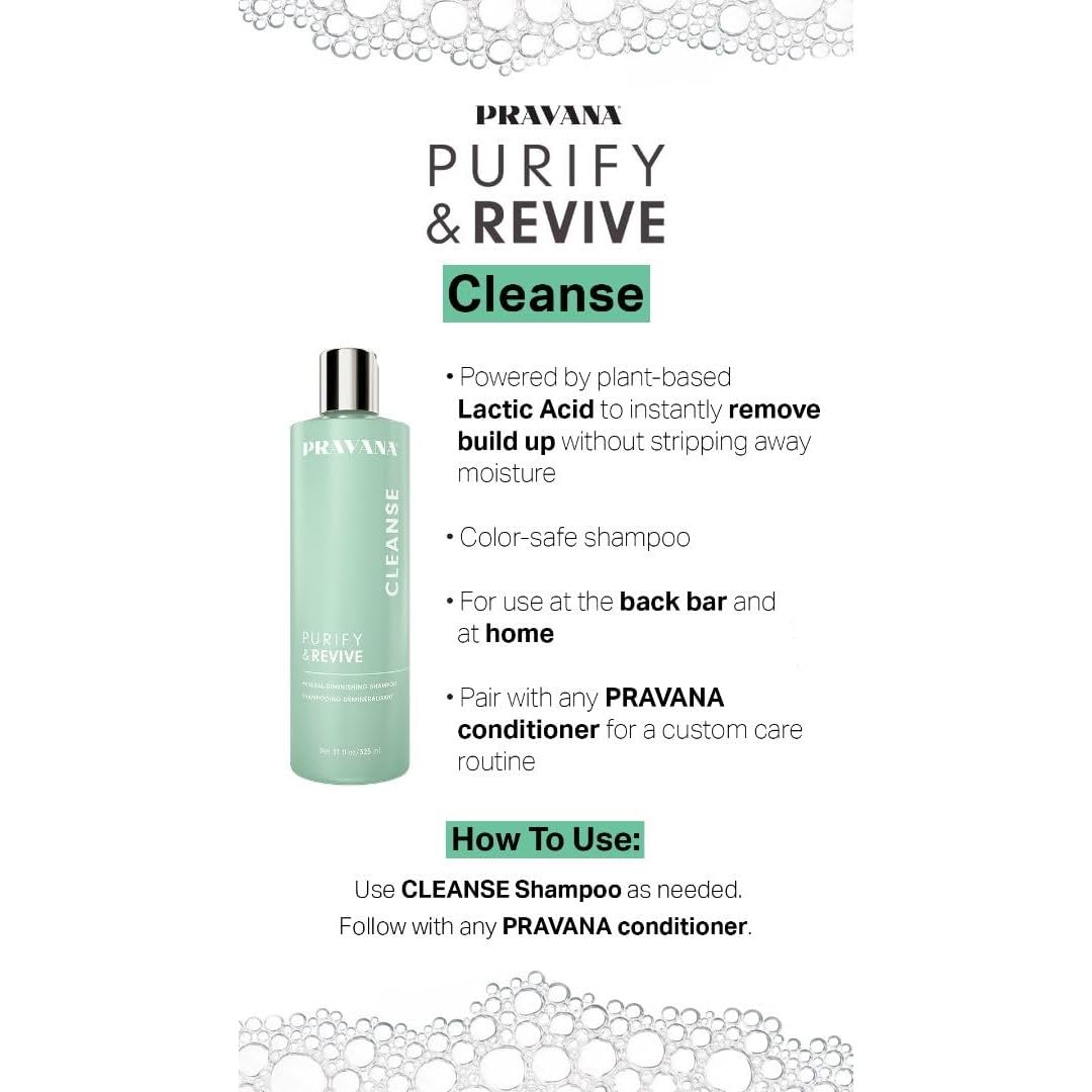 Pravana Purify & Revive Mineral Diminishing Shampoo | Instantly Removes Hard Water Deposits | Hydrates, Energizes, Volumizes | Eliminates Brassiness & Discoloration | 11 Fl Oz