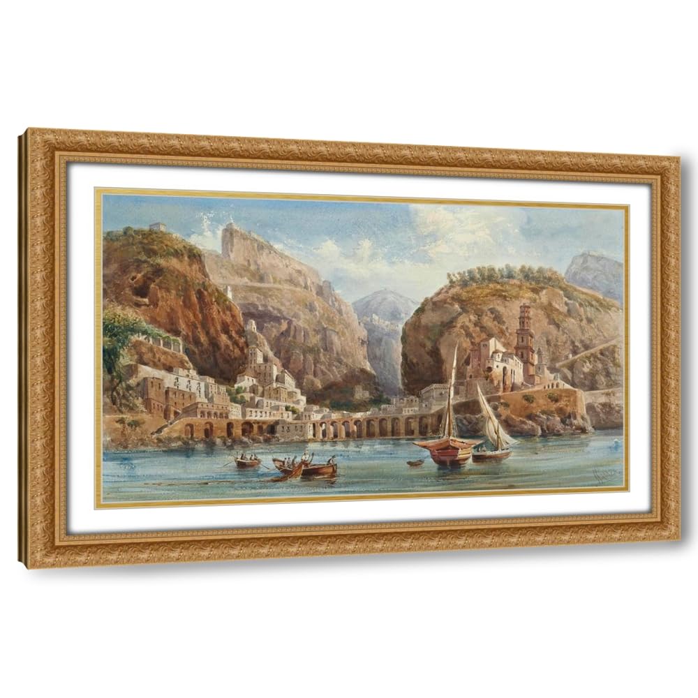 ArtDirect Fishing at Atrani on the Amalfi coast Custom Framed Art Print Giclee Print or Canvas Options with Various Sizes and Customization by Giovanni Lanza