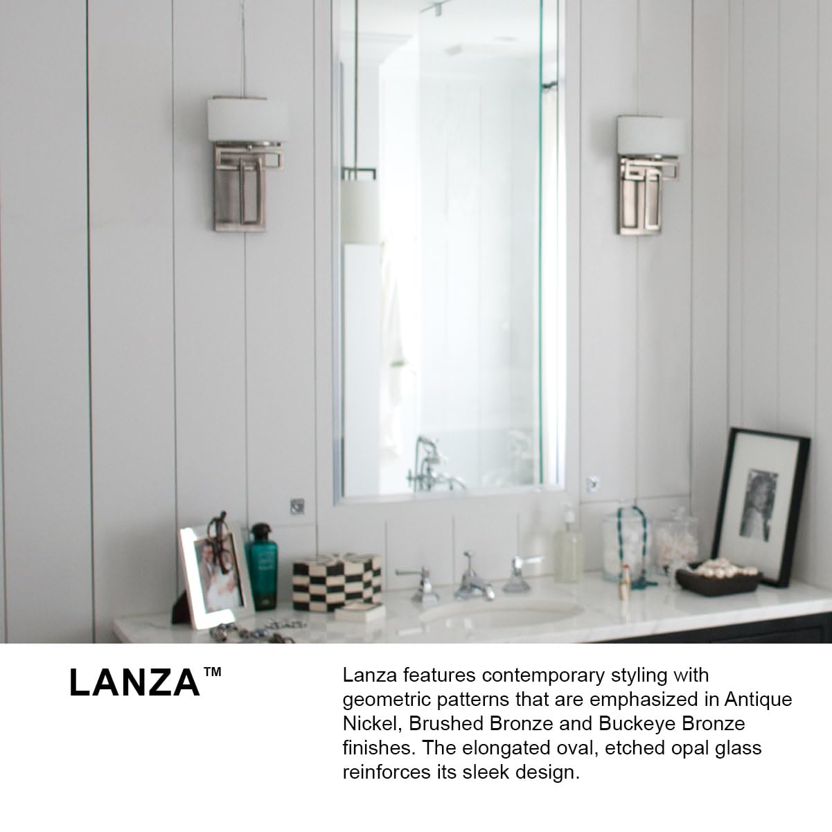Gray Hinkley Lanza Contemporary Modern Five Light 300W G9 Bathroom Vanity Fixture, Antique Nickel