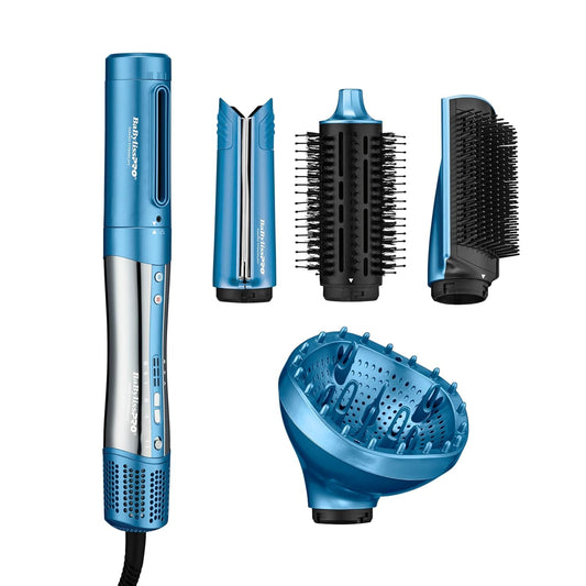 BaBylissPRO Nano Titanium Style/Switch Ionic 5 in 1 Multi-Styler & Hair Blow Dryer Attachments Include-Dryer, Paddle Brush, 1-3/4" Round Brush, Diffuser & Smoothing Attachment, Cold Shot, Hot Air Styler, Dual Voltage
