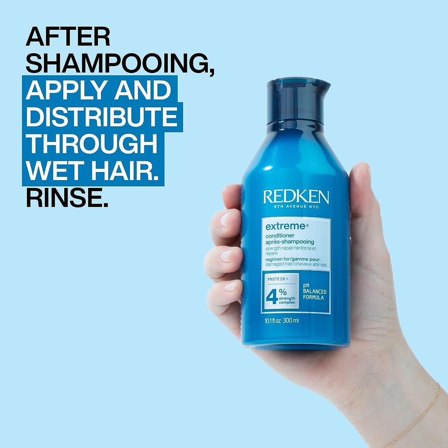 Après-shampoing Redken Extreme | Anti-casse et protection pour cheveux abîmés | Fortifie et renforce les cheveux | Infusé de protéines | Pour cheveux fragiles et cassants | 290 ml