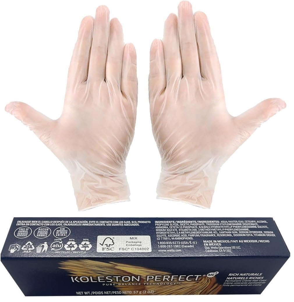 Koleston Perfect 7/1 Medium Blonde/Ash Hair Color | Koleston Perfect ME+ Permanent Hair Dye 2oz and Pair of Vinyl Gloves Powdered Clear Medium (Bundle)
