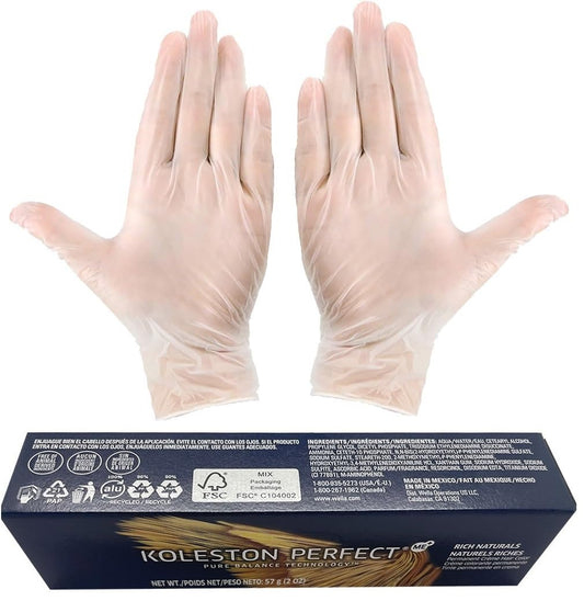 Koleston Perfect 7/1 Medium Blonde/Ash Hair Color | Koleston Perfect ME+ Permanent Hair Dye 2oz and Pair of Vinyl Gloves Powdered Clear Medium (Bundle)