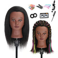 Mannequin Head with 100% Real Human Hair, Cosmetology Training Head for Hair Styling Braiding Cutting Curling, Professional Hairdresser Practice Manikin Head with Free Clamp (A01-Black-16)