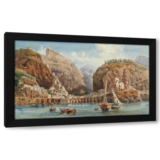 Giovanni Giordano Lanza 24x16 Black Modern Framed Art Print Titled: Fishing at Atrani on the Amalfi Coast