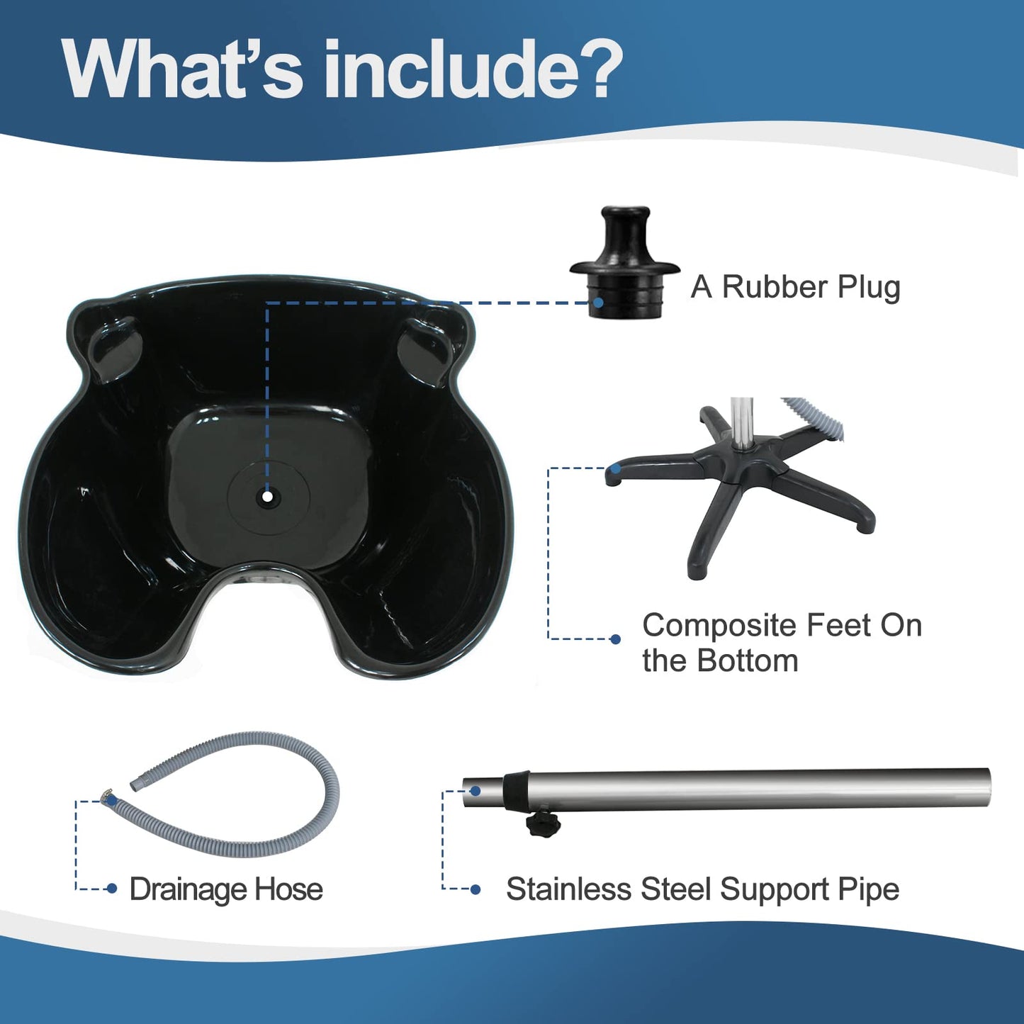 Nova Microdermabrasion Height Adjustable Portable Salon Deep Shampoo Basin Sink Hair Treatment Bowl with Drain Hose Black