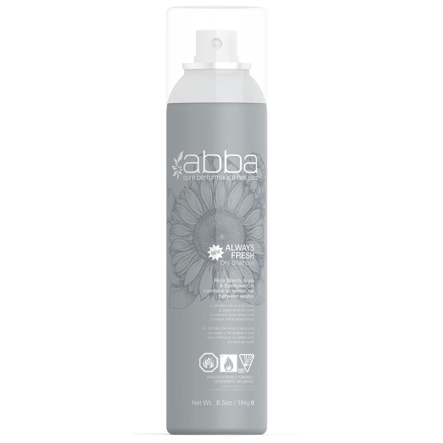 ABBA – Shampoing sec Pure Specialty Always Fresh – Amidon de riz, huiles d'amande et de tournesol, 6,5 fl oz