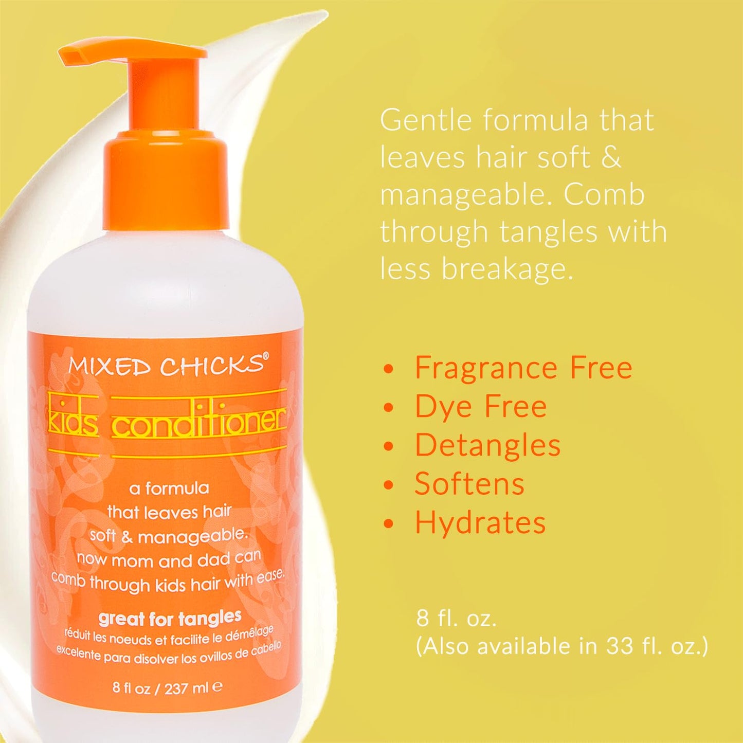Light Goldenrod Mixed Chicks Kids Gentle Conditioner with Safflower Seed Oil for Soft & Manageable Hair, 8 fl.oz.