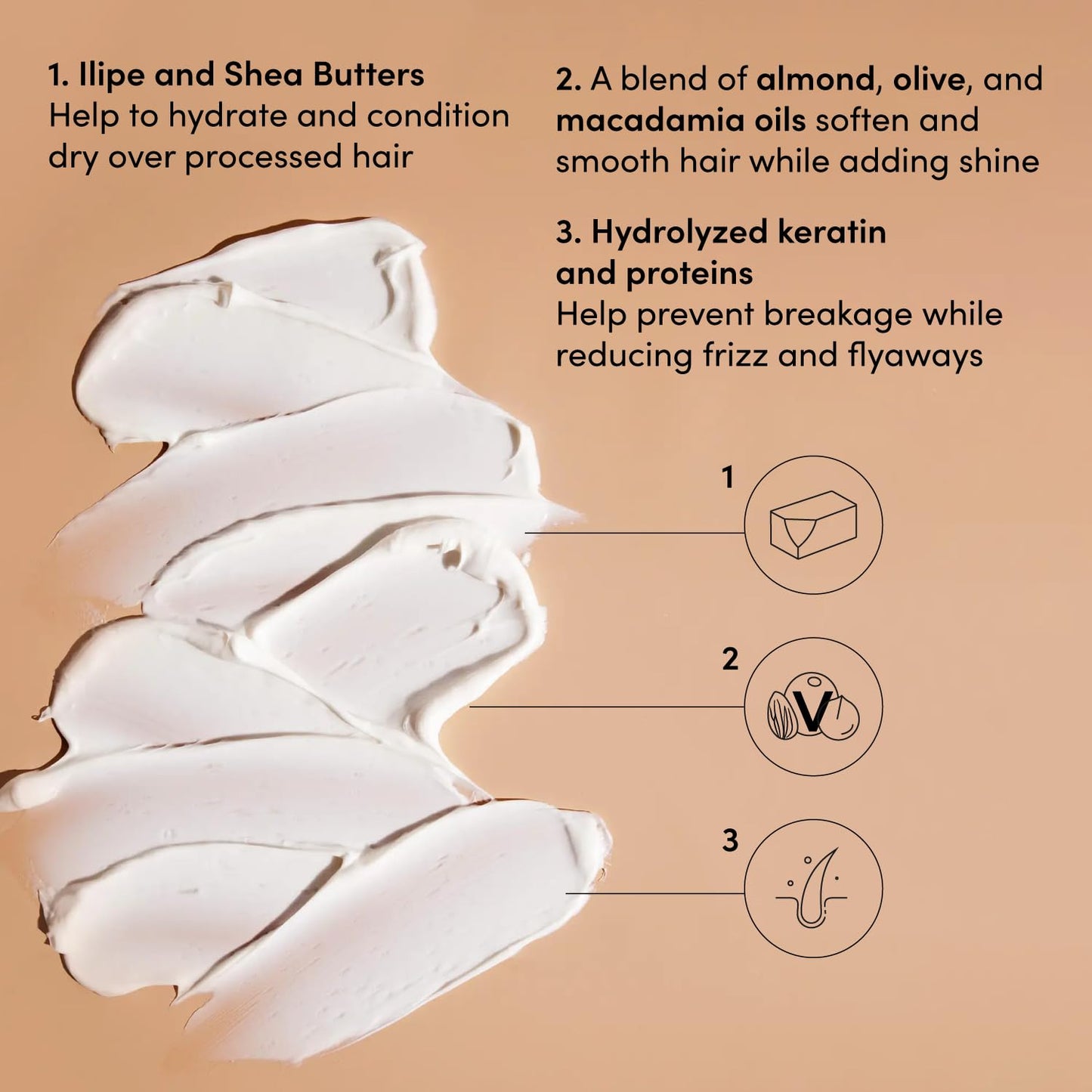 Masque capillaire épais OUAI - Masque capillaire à l'huile d'amande, à l'huile d'olive et à la kératine hydrolysée pour restaurer les cheveux abîmés - Masque capillaire sans phtalate ni parabène (227 ml)