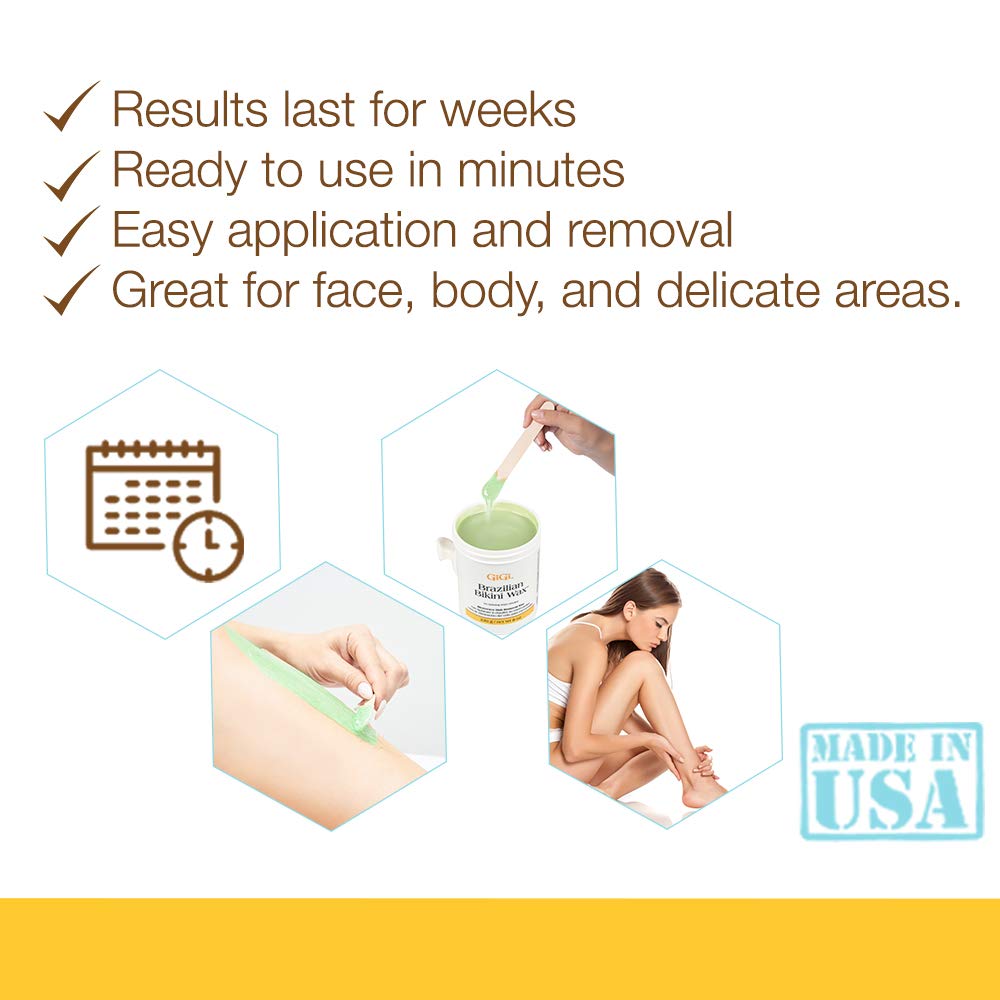 GiGi 巴西比基尼脱毛微波套装 - 适用于敏感肌肤、面部和身体脱毛的硬蜡，无需脱毛纸，简易家用脱毛套装