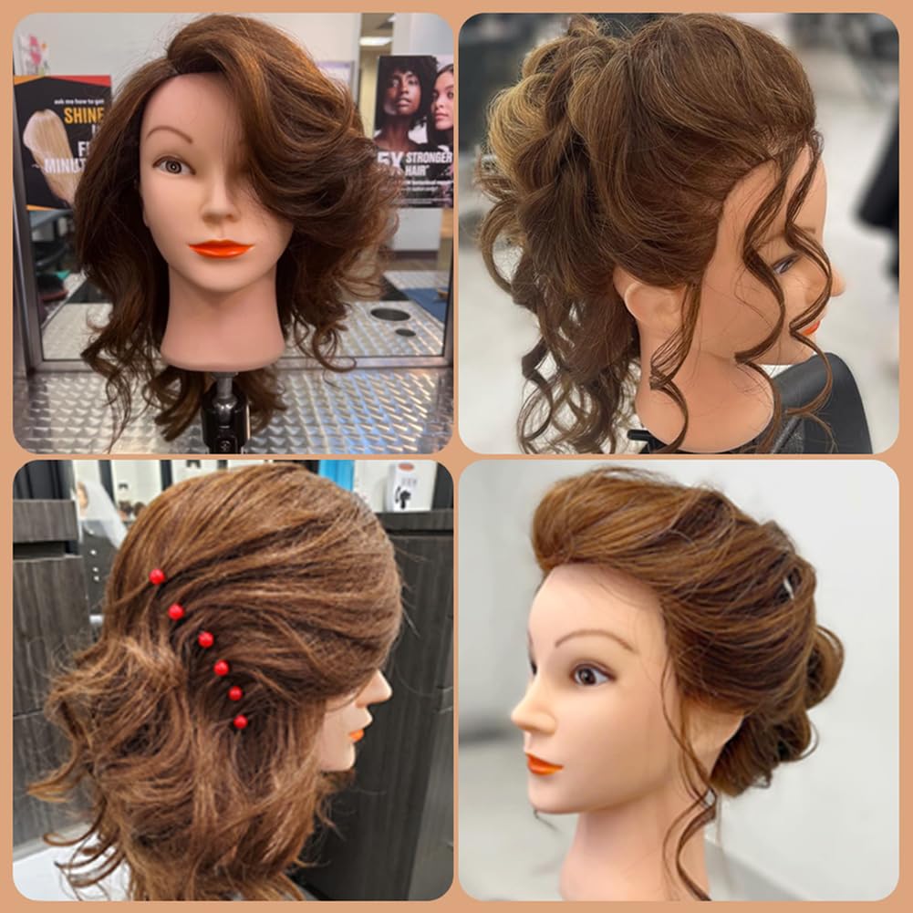 Dark Olive Green Opini Mannequin Head with 100% Real Human Hair Cosmetology Mannequin Head to Practice Hairstyles Doll Head Training Head for Hairdresser (Brown)