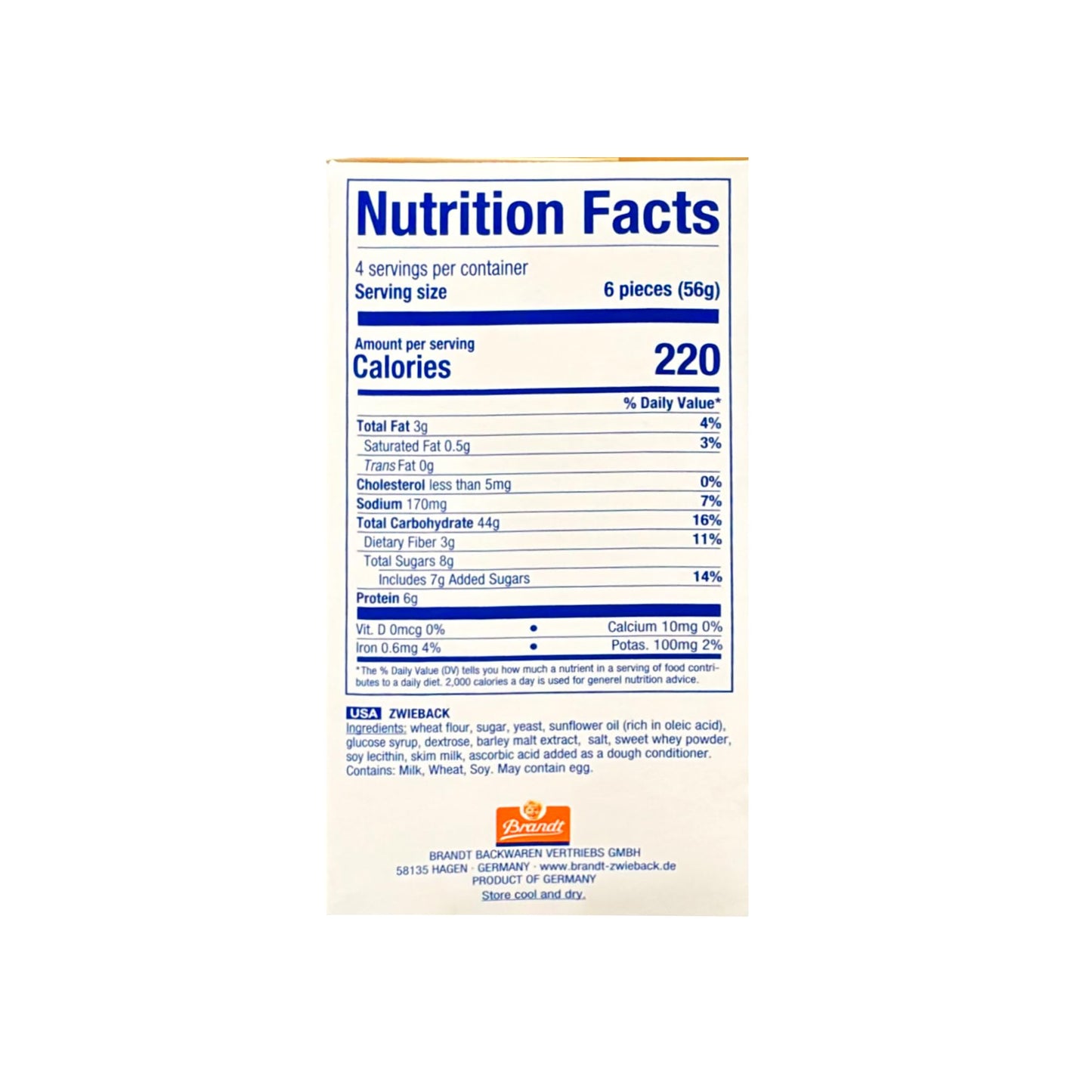 Brandt Zwieback Rusk | Sweetened Crispy Bread | Perfect for Teething Children | Enjoy With Sweet or Savory toppings | 8 oz