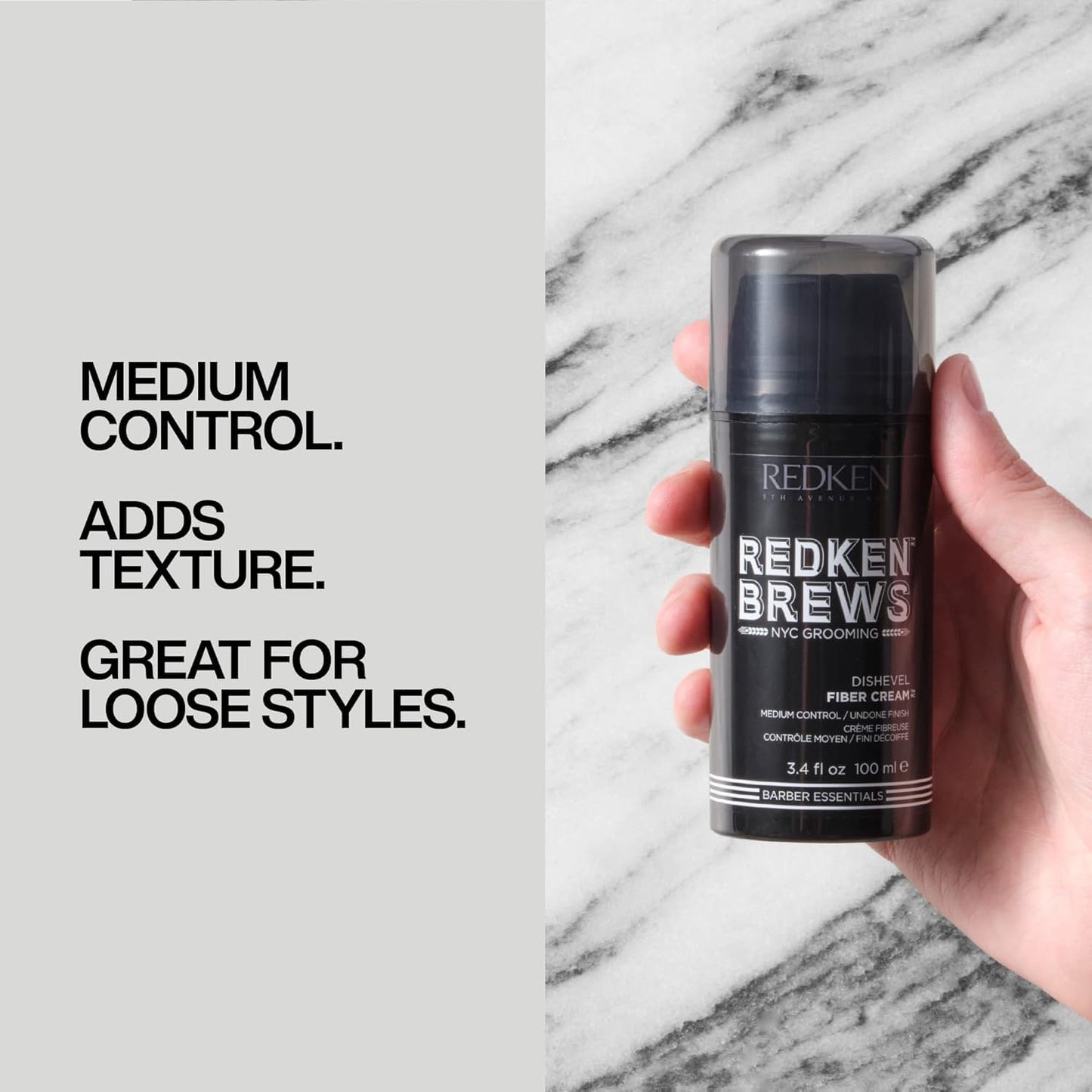 Redken Brews Fiber Cream For Men - Crème coiffante pour hommes avec tenue moyenne et naturelle, finition décoiffée et ajoute texture et forme