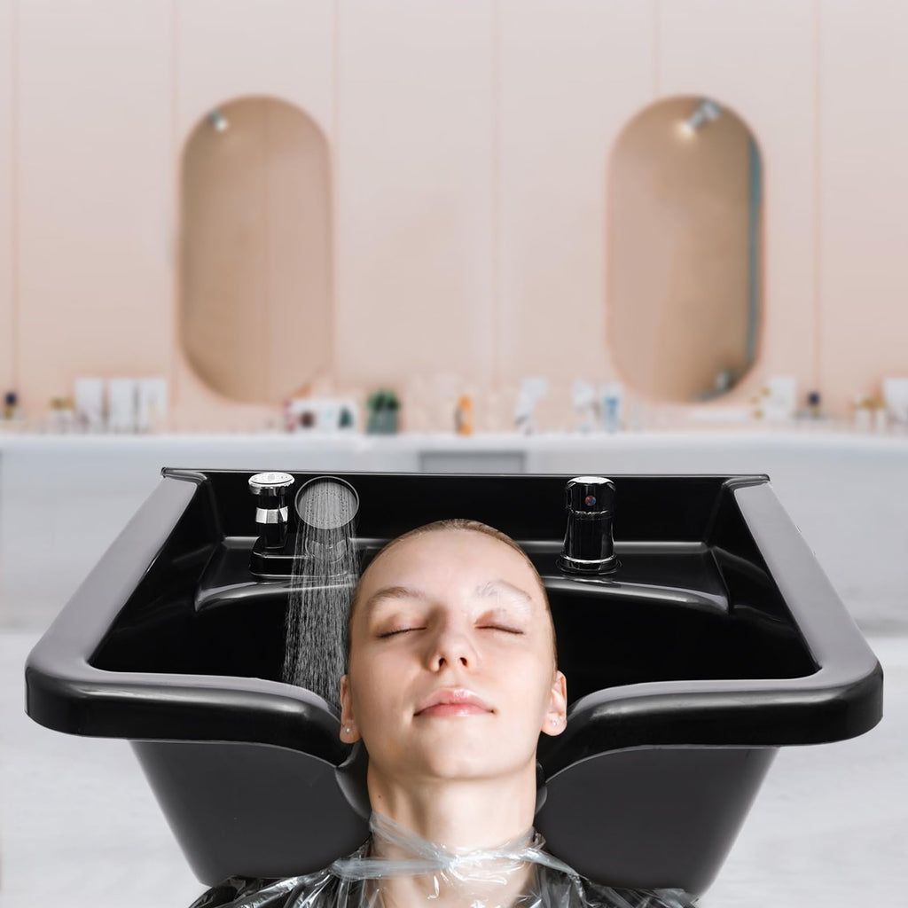 Professional Shampoo Bowl, ABS Salon and Spa Hair Sink with Retractable Spray Head, Shampoo Salon Sink for Beauty Salon, Barber Store, Home