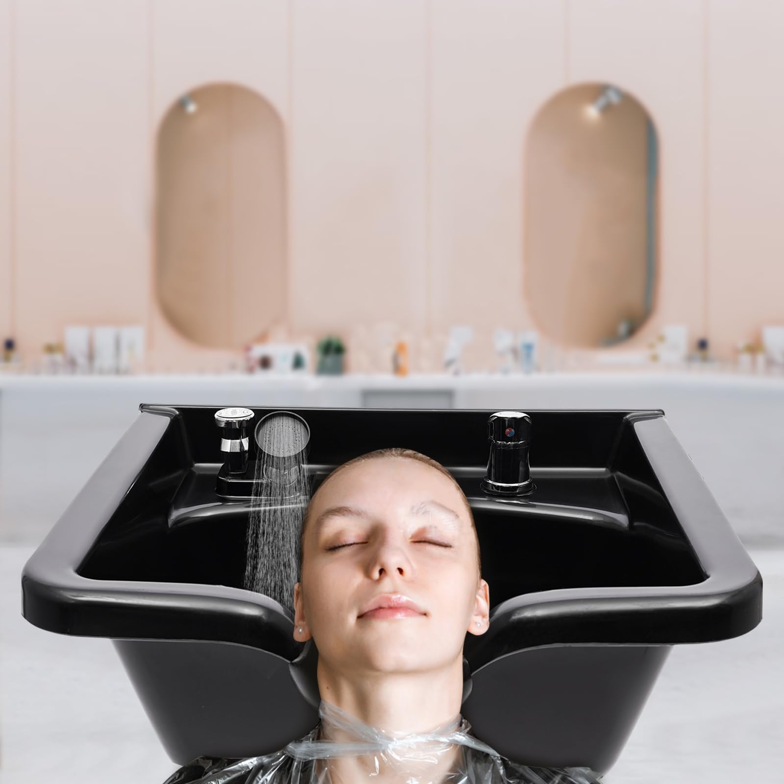 Professional Shampoo Bowl, ABS Salon and Spa Hair Sink with Retractable Spray Head, Shampoo Salon Sink for Beauty Salon, Barber Store, Home
