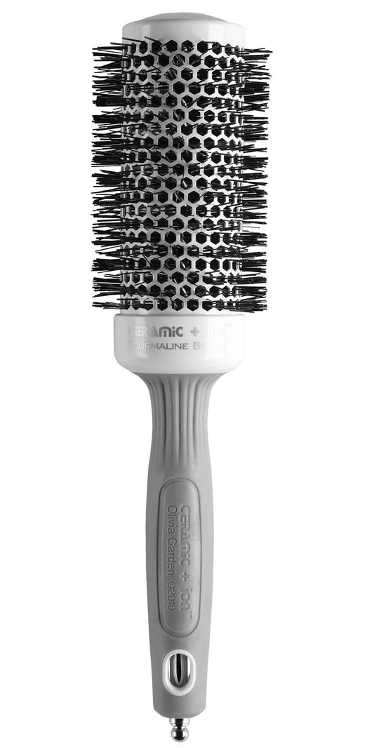 Olivia Garden Ceramic + Ion Round Thermal Hair Brush - Not Electrical - Professional Blowout Brush for Normal to Thick Hair - 1.75"-Diameter Barrel - White and Grey - CI-45