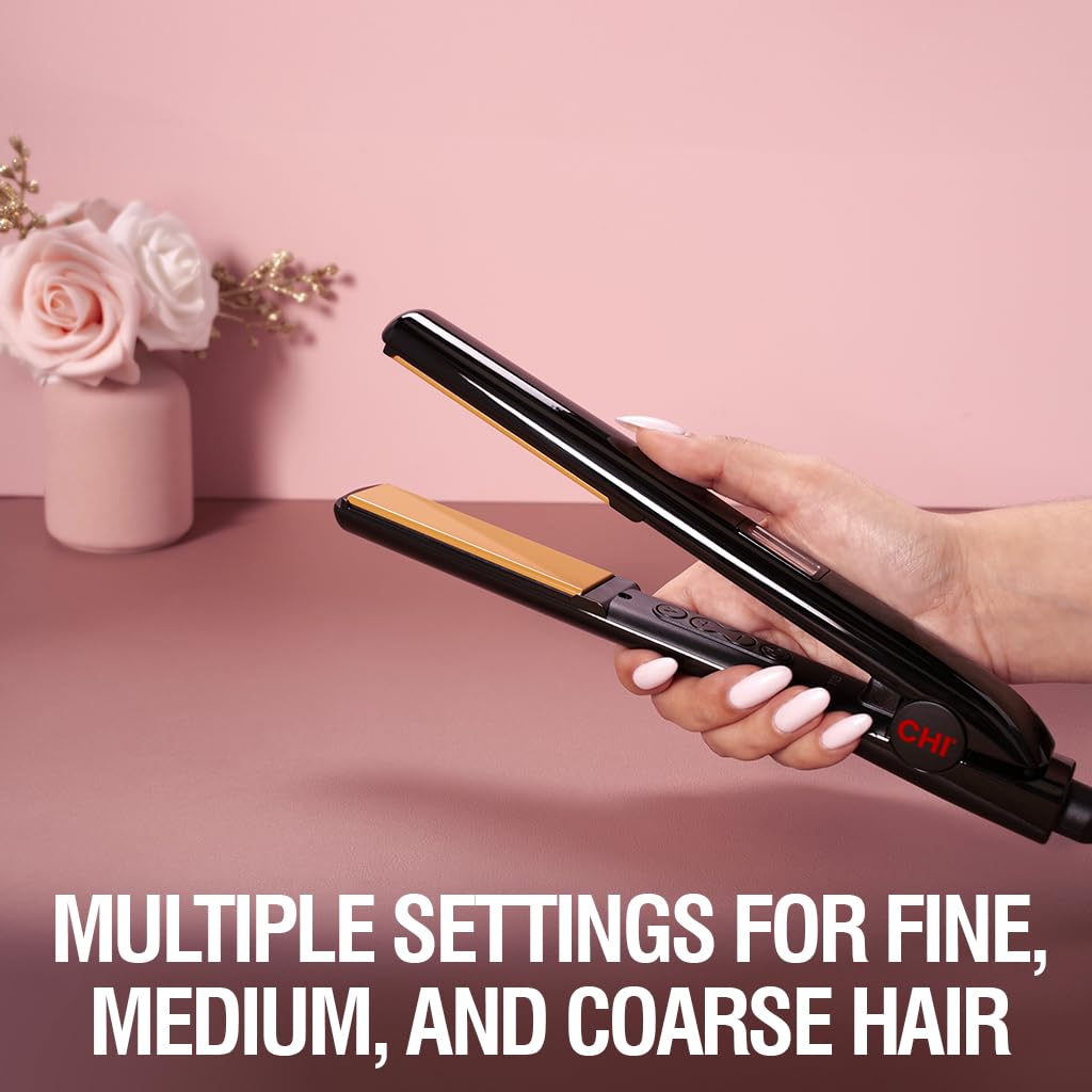 CHI Original Digital Ceramic Hairstyling Iron, Hair Straightener Delivers Shiny, Smooth Results, Even Heat for Less Damage, 1" Iron, Piano Black