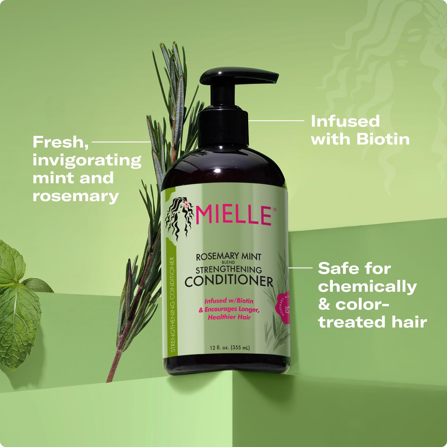 Mielle Organics Rosemary Mint Strengthening Hair Conditioner for Women & Men - Biotin Infused Detangling & Hydrating Conditioner to Increase Manageability & Support Longer, Healthier Strands, 12 oz