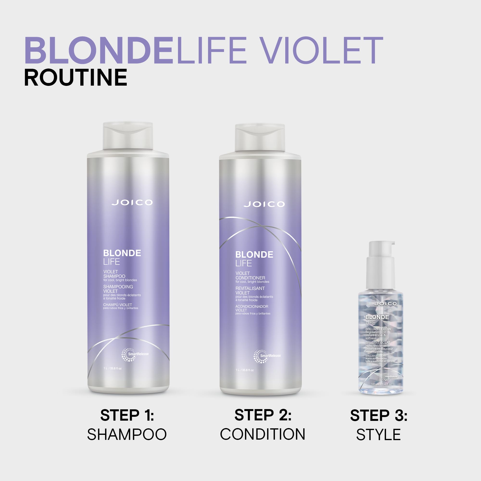 Joico Blonde Life Violet Shampoo | For Cool & Bright Blonde Hair | Neutralize Brassy Tones | Banish Yellow Tones | Boost Shine | Sulfate Free | With Monoi & Tamanu Oil | 33.8 Fl Oz