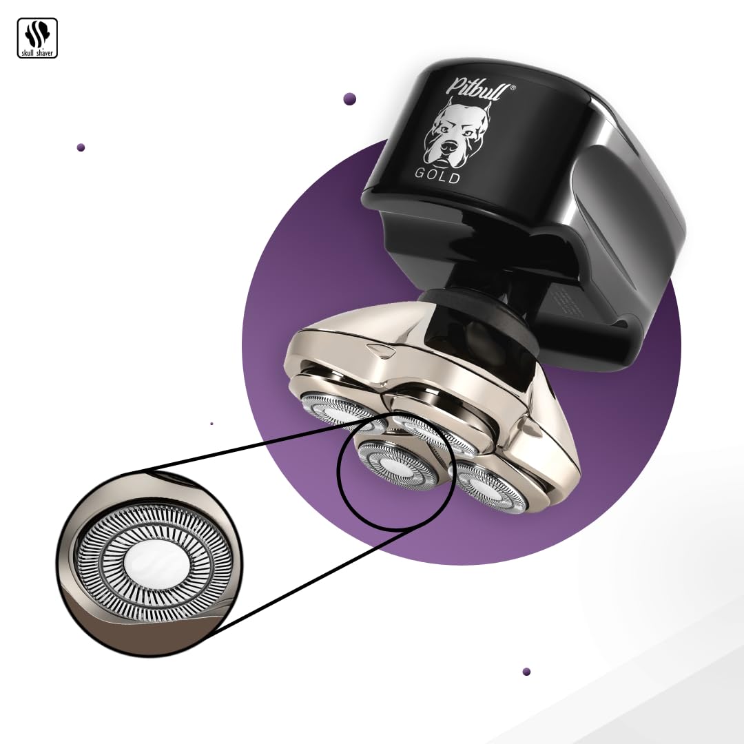 Rasoir tête et visage Skull Shaver Pitbull Gold PRO : coffret cadeau pour homme, rasoir électrique 5 en 1 haut de gamme pour tête chauve, rasoir facile à utiliser à sec et humide
