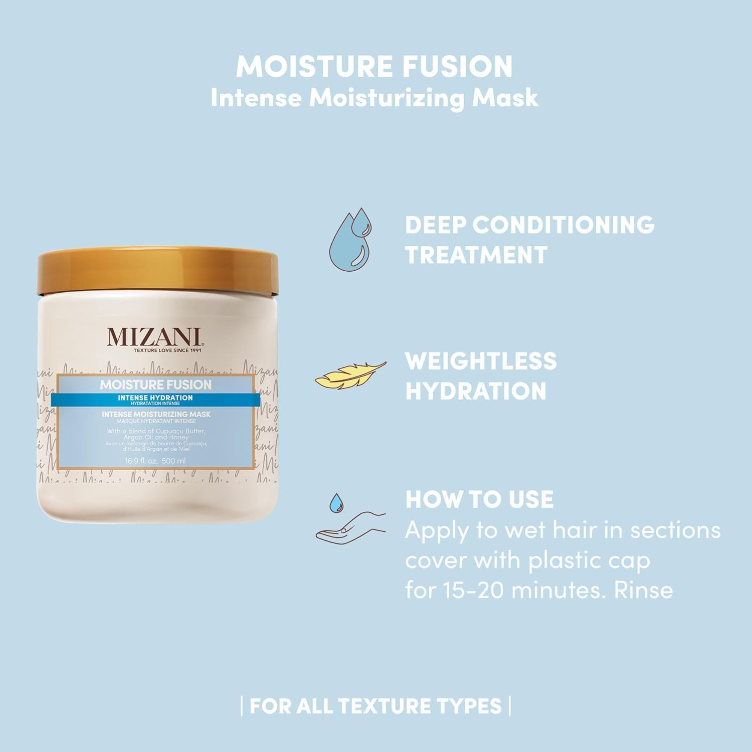 Mizani Moisture Fusion Intense Moisturizing Mask - Hydrating Hair Mask for Dry and Curly Hair, Deep Conditioning Treatment with Argan Oil, Sulfate-Free
