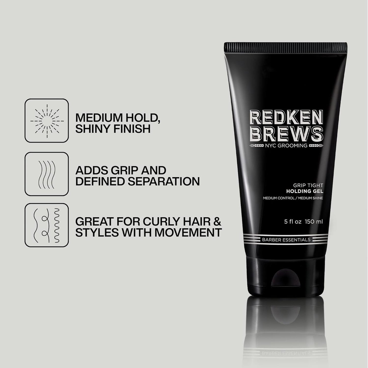 Redken Brews Holding Gel For Men | Men's Hair Gel | Medium Hold Styling | Medium Shine | Flake-Free, No Crunch Styling | For All Hair Types, Great For Curly Hair |5 Fl Oz