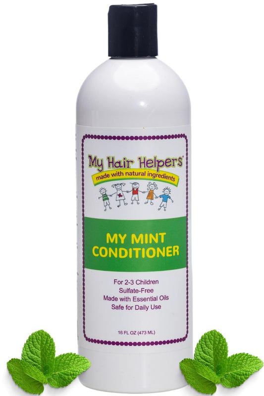 My Hair Helpers Lice Prevention Conditioner, Mint, Neem, Rosemary and Tea Tree Oil, Sulfate-Free, 16 Ounces, Works for 2-3 Kids