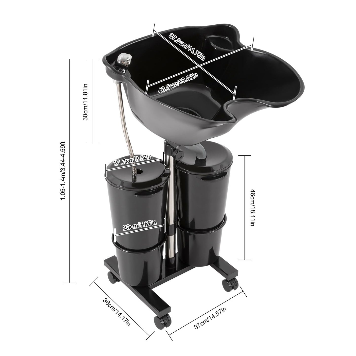 White Smoke BINELUCOLU Portable Shampoo Bowl, Adjustable Plastic Shampoo Unit with 2 Water Tanks Electric Pump Hair Washing Deep Sink for Washing Hair